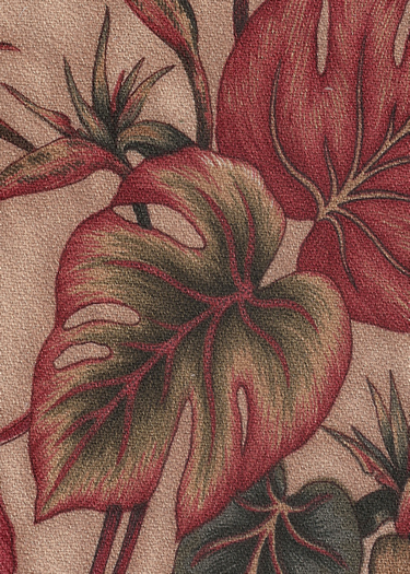 Makaii Taupe Tropical Cuban, Caribbean, Hawaiian leafy vintage nubby upholstery style cotton barkcloth fabric.