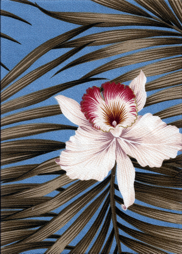Fern Aqua Tropical Botanical Vintage Hawaiian Fabric -  orchid & plumeria flowers, cotton apparel fabric.
