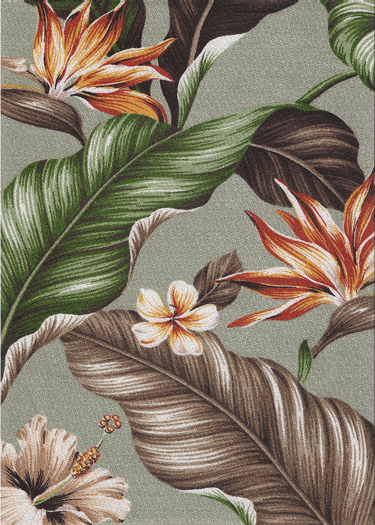 Kahua Sage Tropical Botanical Vintage Hawaiian Fabric - Bark Cloth Upholstery & drapery fabric, Bird of Paradise, Hibiscus, Plumeria, Cotton Hawaiian vintage style fabric.