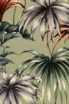 kava sage Tropical Hawaiian Palm Fonds on bark crepe textured  bark cloth fabric.
