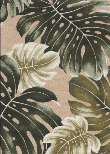 Lau Tan Tropical Hawaiian leafy on a cotton Bark Cloth fabric.