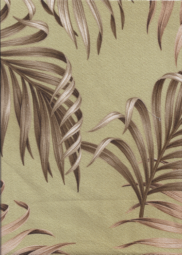 Malihini Tropical Hawaiian Leafy Pattern on a bark crepe textured bark cloth fabric.