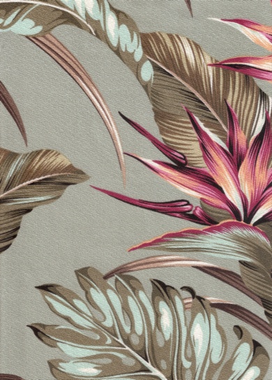 Mohala Sage Tropical Botanical Vintage Hawaiian Fabric Tropical Botanical Vintage Hawaiian Fabric leafy, bird of paradise bark crepe upholstery fabric.