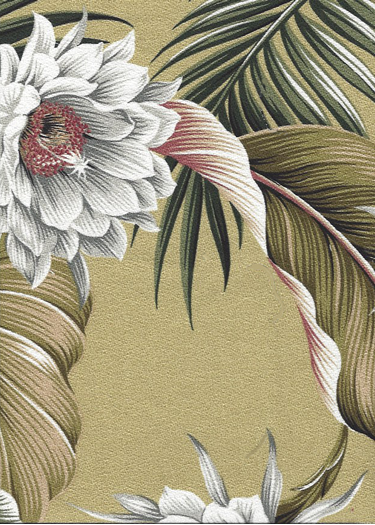 Night Blooming Olive Upholstery Tropical Hawaiian Hawaiian Night Blooming flowers - sage cotton nubby upholstery barkcloth fabric..
