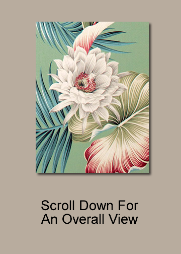 Night Blooming sage Upholstery Tropical Hawaiian Hawaiian Night Blooming flowers - Sage cotton nubby upholstery barkcloth fabric.