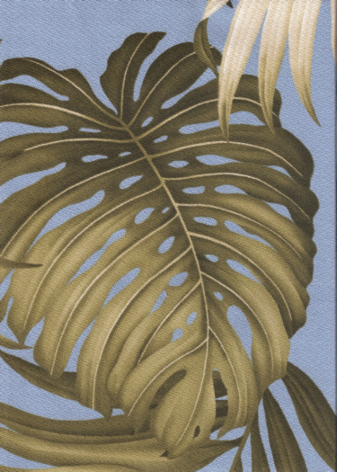 Oasis Slate Leafy Print on cotton upholstery bark cloth.
