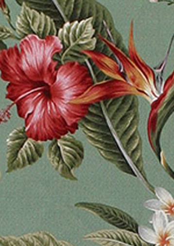 40pali Tropical Botanical Vintage Hawaiian Fabric Hibiscus, plumeria, bird of paradise & Orchid flowers
 		cotton non-upholstery or upholstery barkcloth fabric.