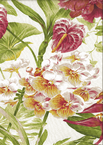 Summertime Ivory Tropical Botanical Vintage Hawaiian Fabric Hawaiian floral print on a cotton upholstery twill fabric.