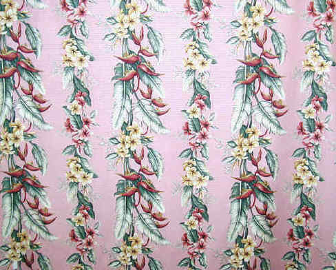 60lei Tropical Botanical Vintage Hawaiian Fabric cotton non-upholstery barkcloth Panel Hawaiian vintage style fabric.