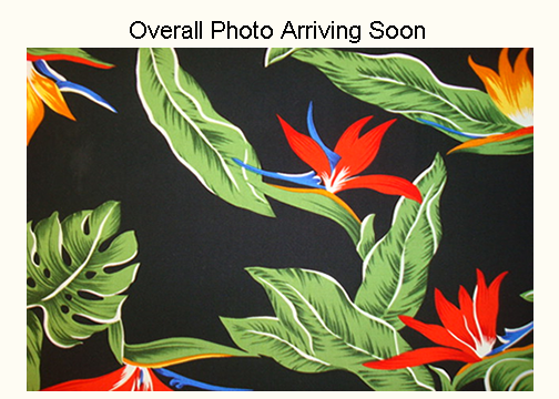 10Hana Lima - Barkcloth Hawaii Fabrics - Vintage Style Hawaiian Botanical fabric with Bird of Paradise flowers and naholo
 leaves on a cotton poplin apparel fabric.