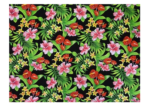 Barkcloth Hawaii Fabrics - Vintage Style Hawaiian Fabrics Tropical Botanical Vintage Hawaiian Barkcloth Fabric - 
			   orchid, plumeria, anthurium and hibiscus flowers, on a cotton apparel fabric