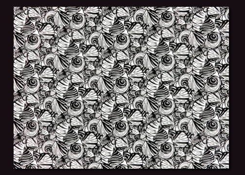 Tropical Hawaiian sea shells, cotton apparel fabric.