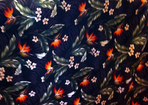 10kua aha Tropical Botanical Vintage Hawaiian Fabric Bird of paradise & plumeria -  non-upholstery black cotton barkcloth fabric.