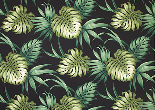 Vintage Style Hawaiian fabric print with palm and monstera leaves - apparel weight cotton apparel fabric..