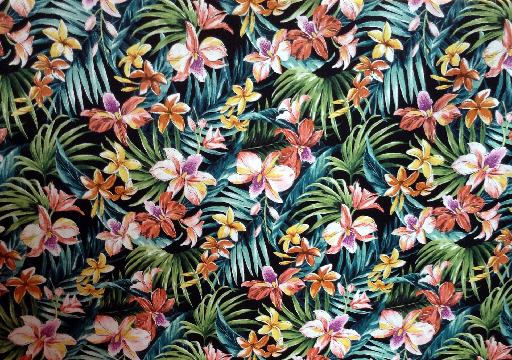 10momona Tropical Botanical Vintage Hawaiian Fabric Hibiscus & plumeria flowers, cotton apparel fabric.