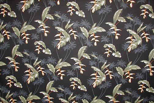 10nolu Tropical Hawaiian Palm Trees & Bird of Paradise on cotton rayon fabric.