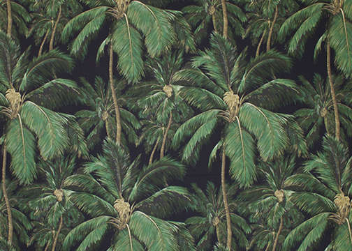 10pama Tropical Botanical Vintage Hawaiian Fabric 10pama palm trees on a cotton apparel fabric.
