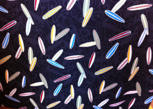 10Po'e Nalu Tropical Hawaiian surfboards - on cotton broadcloth fabric, apparel cotton Hawaiian vintage style fabric.