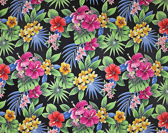 10ulana stylized, multi-colored hibiscus, plumeria, orchids and ferns apparel cotton, Tropical Botanical Vintage Hawaiian Fabric Hawaiian vintage style fabric. apparel cotton, Tropical Botanical Vintage Hawaiian Fabric Hawaiian vintage style fabric.