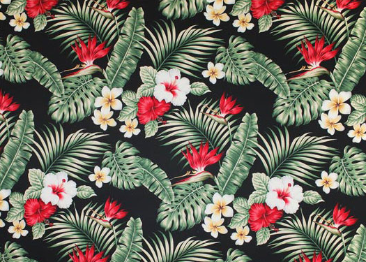 10wili - Plumeria, Bird Of Paradise, Hibiscus, cotton apparel fabric.