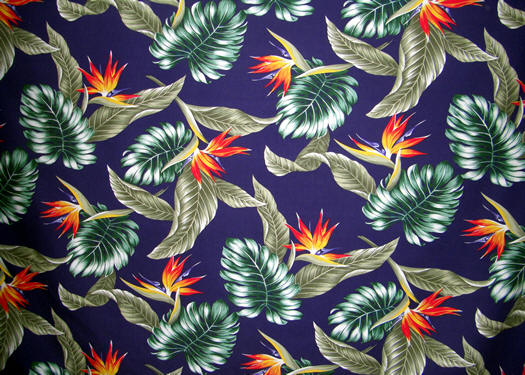 11ekahi Tropical Bird of paradise, apparel cotton, Hawaiian vintage style fabric.