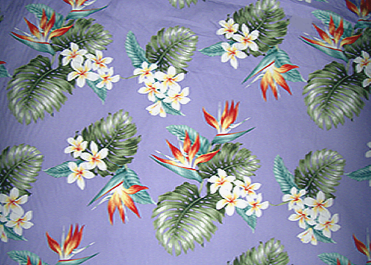 11ola Tropical Botanical Vintage Hawaiian Fabric bird of paradise & plumeria flowers, cotton apparel fabric.