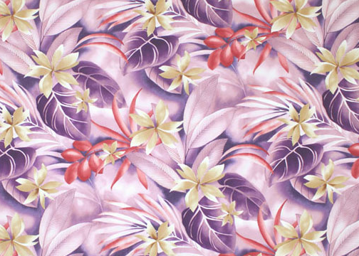 11palu Tropical Botanical Vintage Hawaiian Fabric Stylized flowers, palm fronds, and leaves, apparel cotton, Hawaiian vintage style fabric.