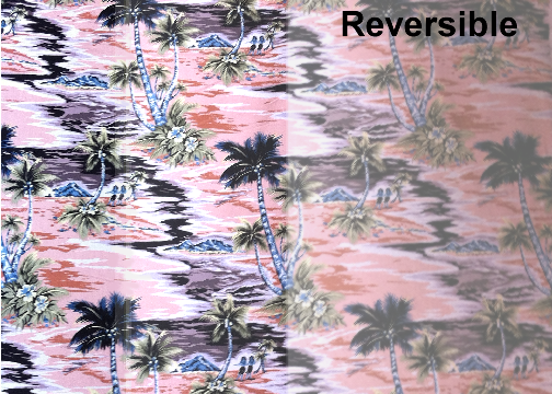 14isles Tropical Hawaiian Vintage Hula Girls, Diamond Head, palm trees, scenic print - on a cotton Hawaiian apparel fabric.