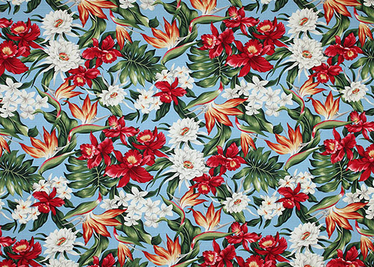 20hukilau Tropical Hawaiian Hibiscus, bird of paradise, & protea - cotton barkcloth fabric.