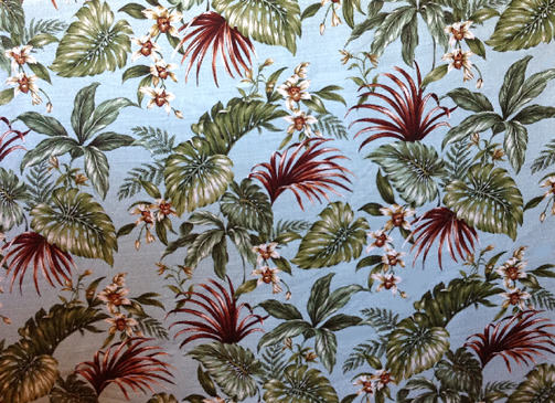 20mamaka Tropical Botanical Vintage Hawaiian Fabric Hawaiian Palm Fronds & Orchid flowers cotton barkcloth fabric.