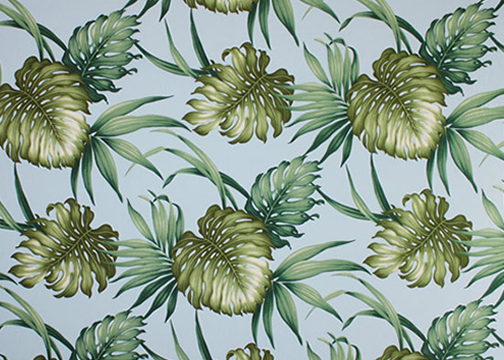 VVintage Style Hawaiian fabric print with palm and monstera leaves - apparel weight cotton apparel fabric..