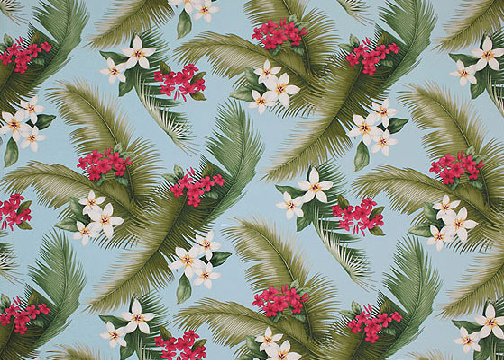 Nohea - Plumeria (frangipani) and palm fronds, cotton apparel fabric.