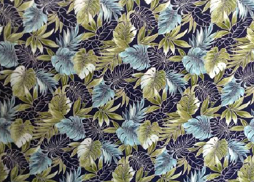 20'Omalu Tropical fabric leafy botanical design, including Palm leaf, monstera
, and plumeria all over design.