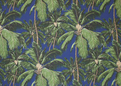 20pama Tropical Botanical Vintage Hawaiian Fabric 20pama palm trees on a cotton apparel fabric.