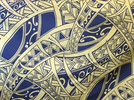 20papapau Tropical Botanical Vintage Hawaiian Fabric Papapau - Barkcloth Hawaii Fabrics - Vintage Style Hawaiian Fabric
 Tropical Polynesian tapa/tattoo designs., cotton apparel fabric.
