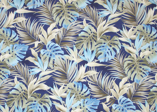 20ukali  - Barkcloth Hawaii Fabrics - Vintage Style Hawaiian Botanical Fabric a tropical Bird of paradise, naholo
, and palm fronds on a cotton apparel fabric.