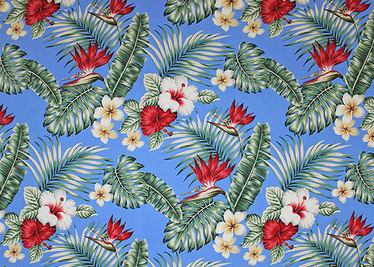 20wili - Plumeria, Bird Of Paradise, Hibiscus, cotton apparel fabric.