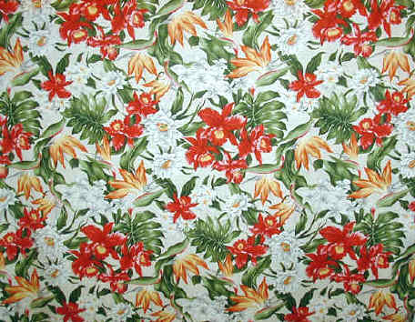 30hukilau Tropical Hawaiian Hibiscus, bird of paradise, & protea - cotton barkcloth fabric.