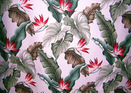 30kealoha Tropical Hawaiian Bird of Paradise Flowers on a Leafy Wide Non-Upholstery Barkcloth.