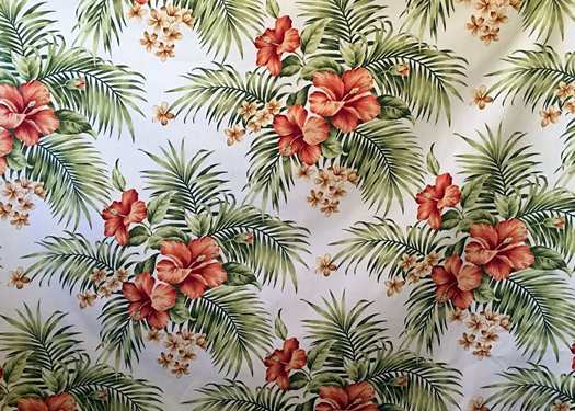 30maika - Barkcloth Hawaii Fabrics - Vintage Style 30maika - Barkcloth Hawaii Fabrics - Vintage Style Hawaiian Fabrics. Hawaiian hibiscus, plumeria (frangipani) flowers with palm fronds.