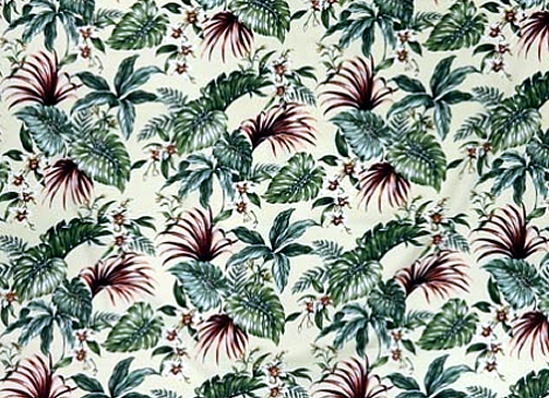 30mamaka Tropical Botanical Vintage Hawaiian Fabric Hawaiian Palm Fronds & Orchid flowers cotton barkcloth fabric.