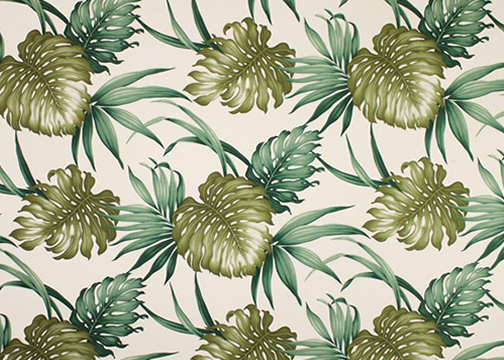 Vintage Style Hawaiian fabric print with palm and monstera leaves - apparel weight cotton apparel fabric..