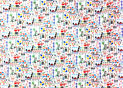 30nakeke Barkcloth Hawaii Fabrics - Vintage Style Hawaiian Fabrics Hula 
		Girls and other fun characters on cotton poplin apparel fabric.