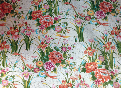 30ohiohi  - Barkcloth Hawaii Fabrics - Tropical Botanical Vintage Hawaiian Fabric. with Orchid flowers on apparel cotton..