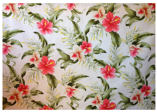 30wena - Barkcloth Hawaii Fabrics - Vintage Style Hawaiian Fabric Tropical Botanical Vintage Hawaiian Fabric Hawaiian botanical textile with hibiscus and orchid flowers cotton fabric.