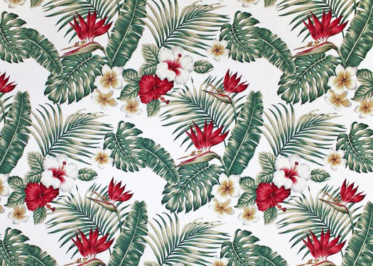 30wili - Plumeria, Bird Of Paradise, Hibiscus, cotton apparel fabric.