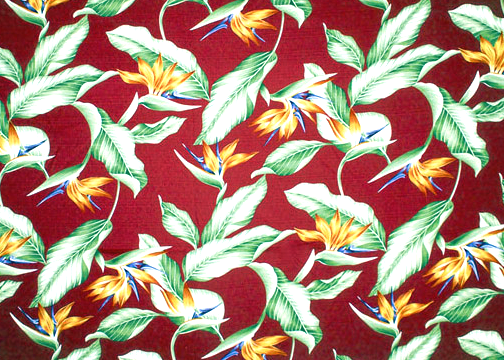 40bbreeze Tropical Hawaiian Tropical Hawaiian , bird of paradise flowers on a red, Hawaiian vintage 55 inch width non-upholstery barkcloth fabric.