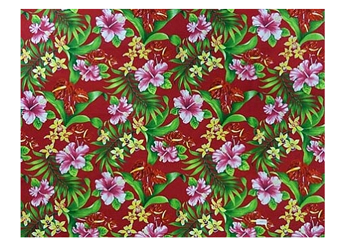 Barkcloth Hawaii Fabrics - Vintage Style Hawaiian Fabrics Tropical Botanical Vintage Hawaiian Barkcloth Fabric - 
			   orchid, plumeria, anthurium and hibiscus flowers, on a cotton apparel fabric