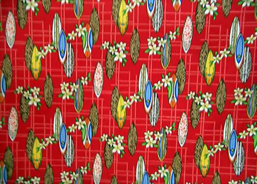 80huahina Tropical Hawaiian Vintage surfboards, plumeria flowers, on a plaid cotton apparel fabric..