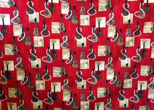 40kanoa Tropical Hawaiian ukulele, leis, palm trees cotton apparel weight fabric.